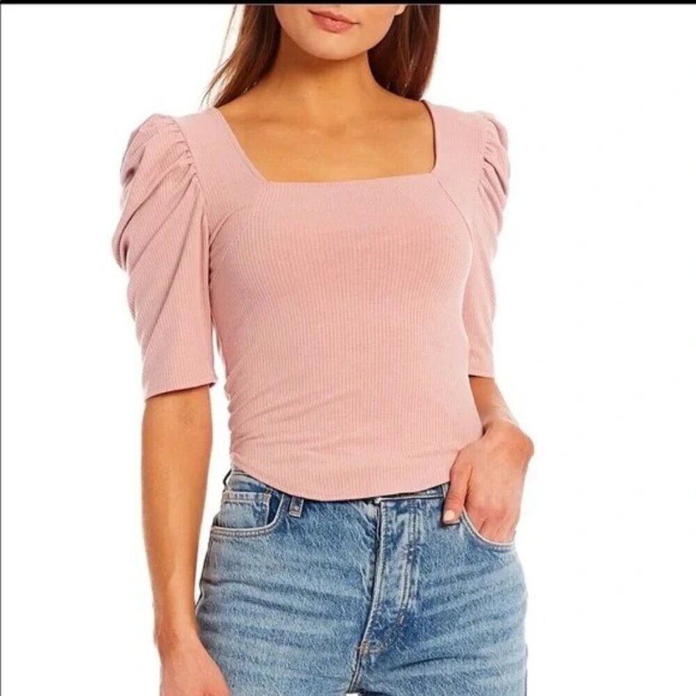 WE THE FREE Night Lily Puff Sleeve Pale Mauve Top, Size XS - NWT